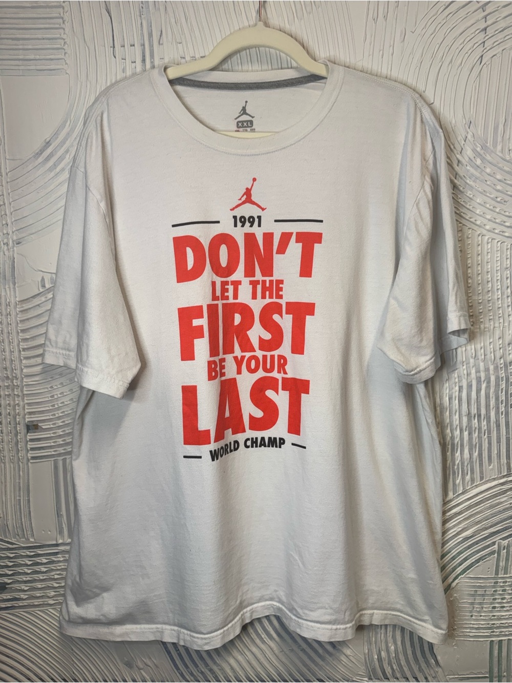 Jordan White T-Shirt with Red Motivational Graphic